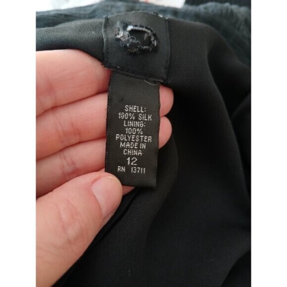 Y2K Womens 12 100% Silk Skirt  Black Crepe Tiered  Knee Length Boho Gothic - Picture 10 of 10